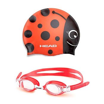 Комплект для плавания HEAD Meteor очки и шапочка, для детей (красный)