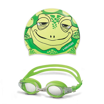 Комплект для плавания HEAD Meteor очки и шапочка, для детей (зеленый)