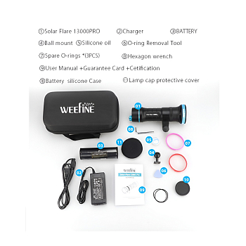 Подводный фонарь WEEFINE Solar Flare 13000 Pro, для фото/видео