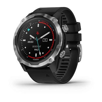 Часы Garmin Descent Mk2 стальные, черный ремешок