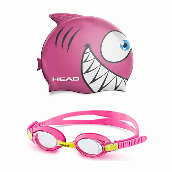 Комплект для плавания HEAD Meteor очки и шапочка, для детей (розовый)